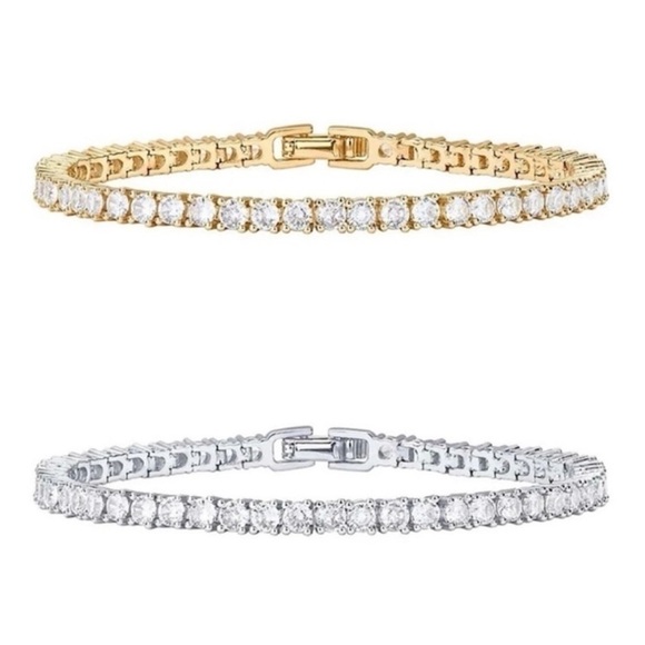 2 Pieces Gold & Silver Micro-inlaid Glass Water Rhinestone Bracelets - Picture 1 of 4